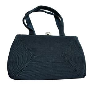 Corde style top handle evening bag purse vintage mid century 50’s dressy black